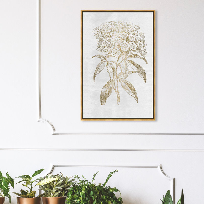 Floral esquisse bordure dorée - impression sur toile, Toile encadrée d'or, H 24 po x l 16 po x P 1,5 po