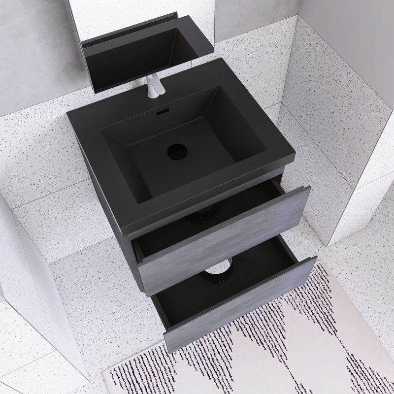 Meuble-lavabo flottant avec lavabo et cuve à quartz noir, 24"
