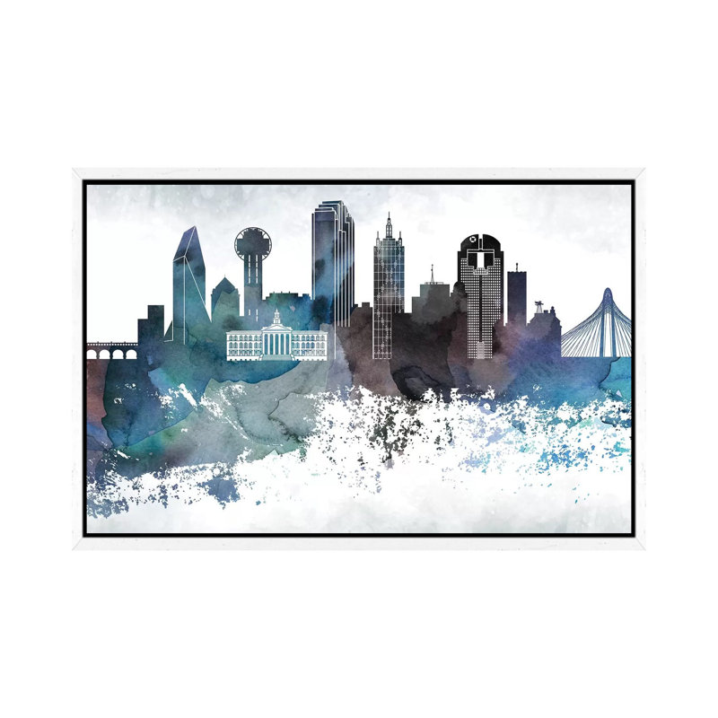 Dallas Bluish Skylines - Print on Canvas, White Framed, 66.04cm H x 101.6cm W x 3.81cm D