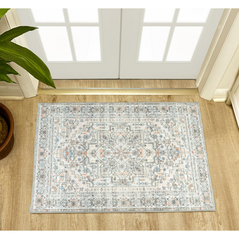Machine Washable Area Rugs For Living Room Non-Slip Backing Foldable Boho Floral Carpet Rugs, Rectangle 2' x 3'