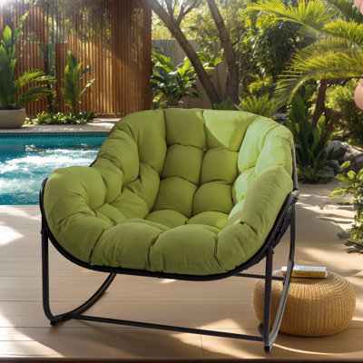 Chaise berçante Papasan, chaise berçante surdimensionnée pour l'intérieur et l'extérieur, chaise de patio en osier toutes saisons avec coussin et coussin, chaise berçante Papasan pour chambre à coucher, jardin