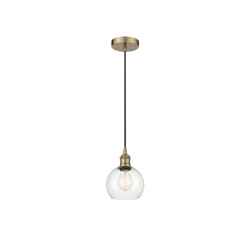 Luminaire suspendu simple à 1 lumière Ralph, Laiton antique, Transparent, H 8,88 po x l 6 po x P 6 po