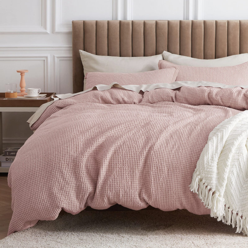 Ensemble de housse de couette à tissage gaufré 100% coton Essential Collection, Gris anthracite