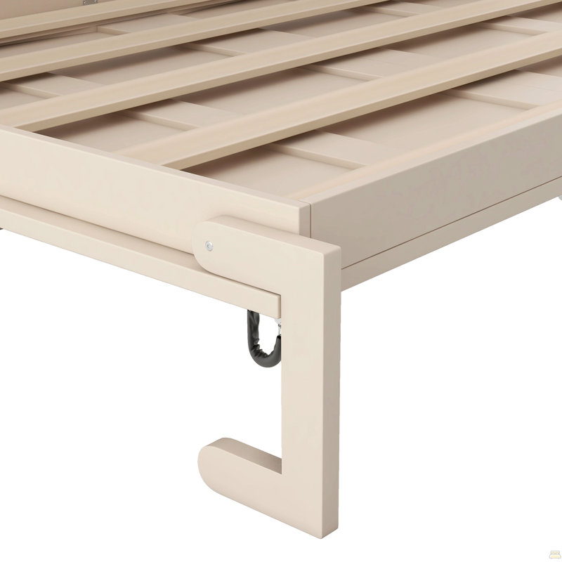 Lit escamotable double avec armoires de rangement, beige