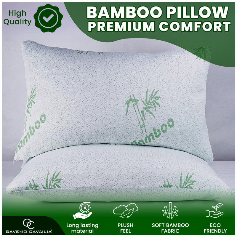 Bamboo Pillow with Shredded Memory Foam Filling, Hypoallergenic Cushion for Pressure Relief Neck Support, White