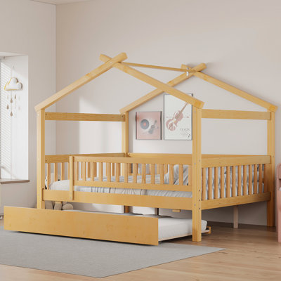 Full Size Wooden House Bed With Twin Size Trundle, Natural(OLD SKU: LP000306AAN)