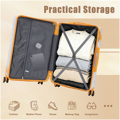 20 po / 24 po / 28 po 3 pièces / ensemble dans une valise à roulettes pour PC, valise de transport, avec motif imprimé et serrure à combinaison (bleu)