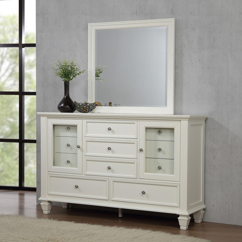 Commode 11 tiroirs avec miroir , Blanc