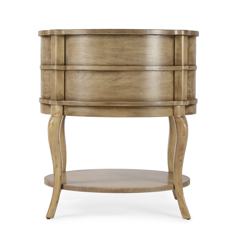 Jarvis Oval 2-Drawer Side Table, Antique Beige