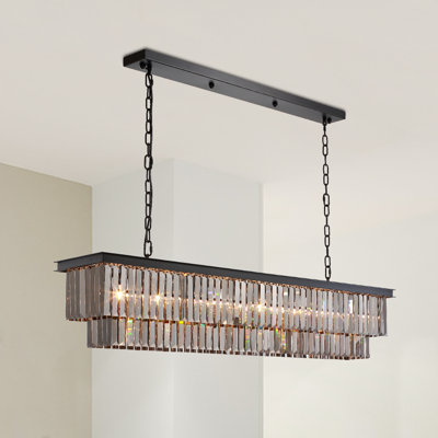 7-Lights Dimmable Tiered Rectangle Chandelier With Crystal Accents