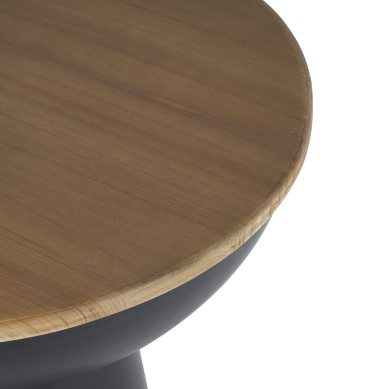 Claudine Metal Handmade Pedestal Side End Black Accent Table with Brown Wood Tabletop