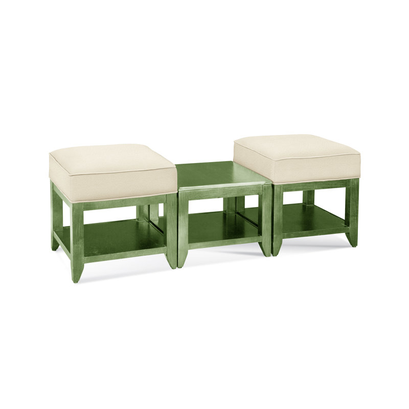 Elements Upholstered Cube Ottoman, Blue Buffalo Check; 0120-61, Flax