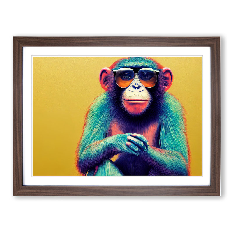 Cool Monkey - Framed Print, 46cm H x 64cm W x 2cm D, Walnut
