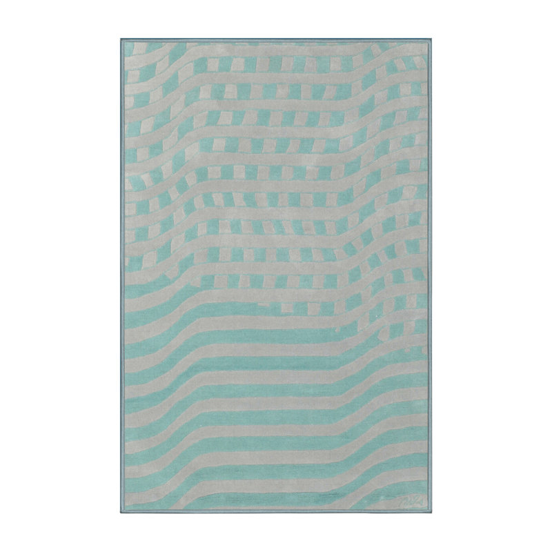 Tapis contemporain vert / gris, Rectangle 7 pi x 9 pi