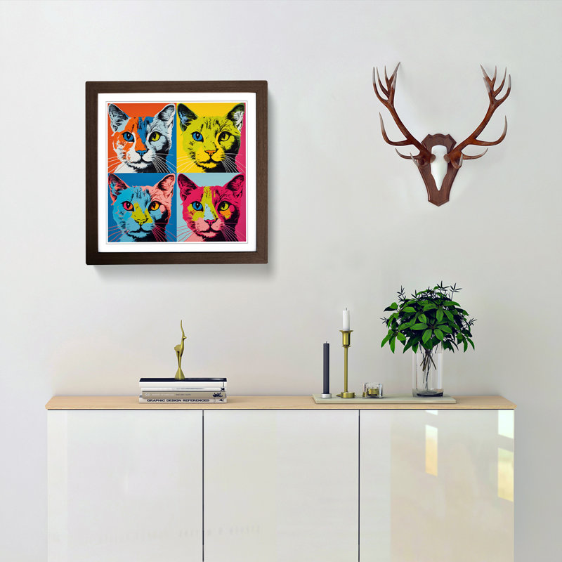 Cat Pop Art No.2 - Single Picture Frame Print on Wood, Walnut