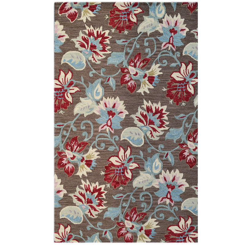 Flowers Floral Wool Hand Woven Area Rug, Rectangle 122 x 183cm