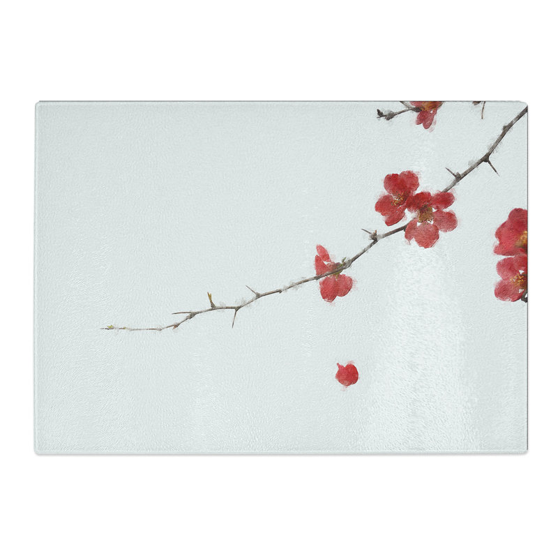 Tempered Glass Pink Petal Falling Chopping Board, 20 cm x 28.5 cm