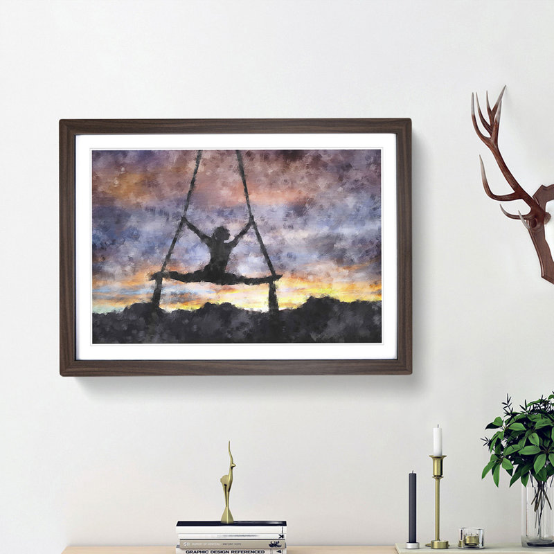 Aerialist Gymnastics at Sunset - Picture Frame Painting Print, 45cm H x 63cm W x 2cm D, Walnut Framed