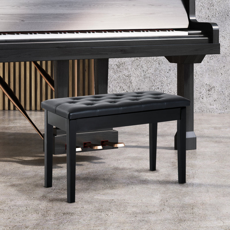 Faux Leather Upholstered Piano Seat With Wooden Frame - Black Duet Version Chair Cushion And Construction For Duets