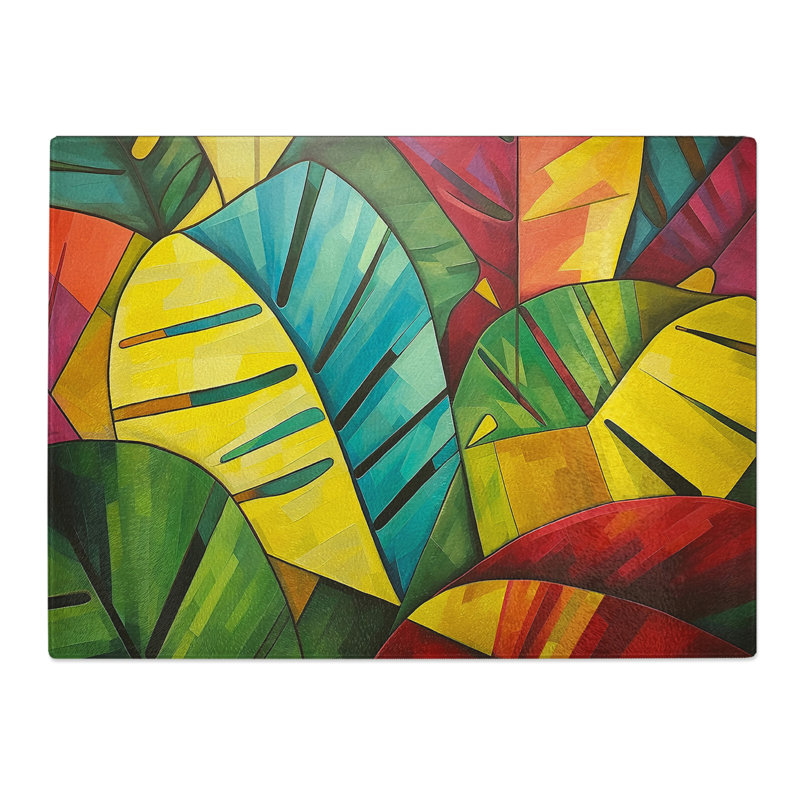 Tropical Leaf Cubism  Glass Chopping Board