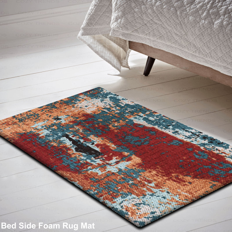Aleise Geometric Anti-Fatigue Non-Skid Kitchen Mat, Red/Green