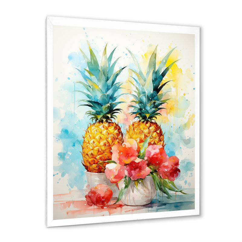 Aquarel ananas, peinture - Art mural ananas, Cadre simple blanc, H 20 po x l 12 po x P 1 po
