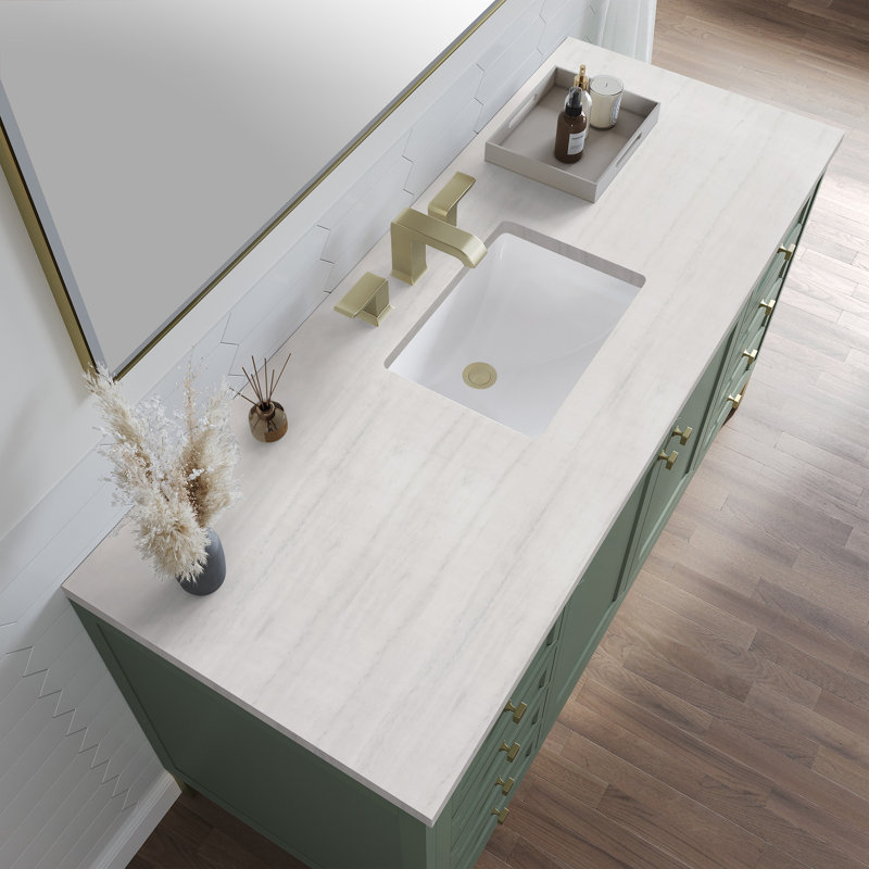 Chicago 60'' W Double Vanity, Smokey Celadon, Carrara White, 8" Widespread