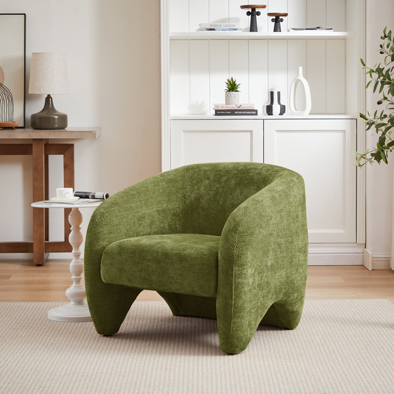 Fauteuil demi-tonneau en chenille de 32,30 po de largeur Whittnie, Chenille verte