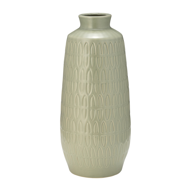 Estancia Modern Vase with Sculpted Embossed Detailing - Sleek Silhouette for Home Decor Styling, 15" H x 6" W x 6" D