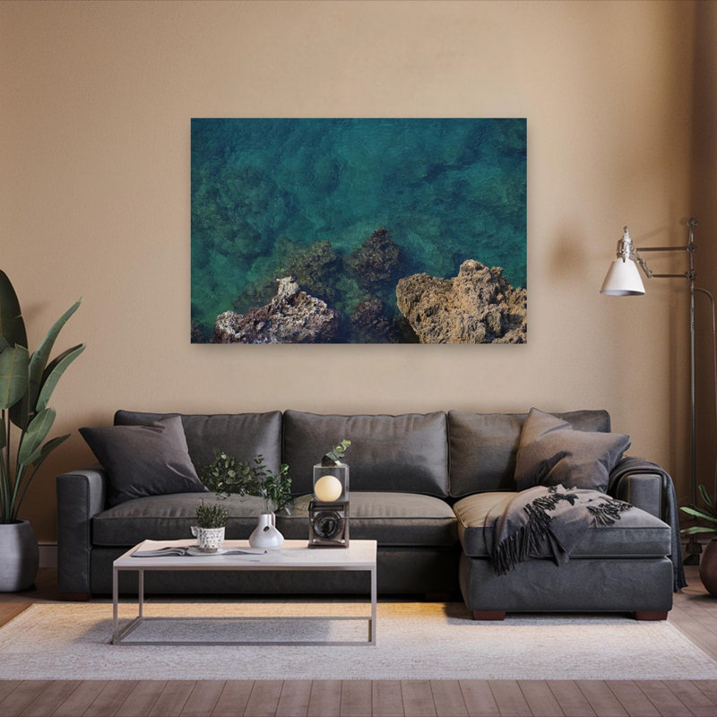 Affiche murale abstraite représentant des eaux côtières turquoise, H 40 po x l 60 po