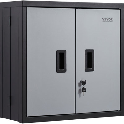 Foldable Wall Cabinet, Metal Garage Cabinet Wall Mounted 26" Small Cabinet 240 LBS Loading Capacity Adjustable Shelf Magnetic Door File Locker for Garage Office Home Black