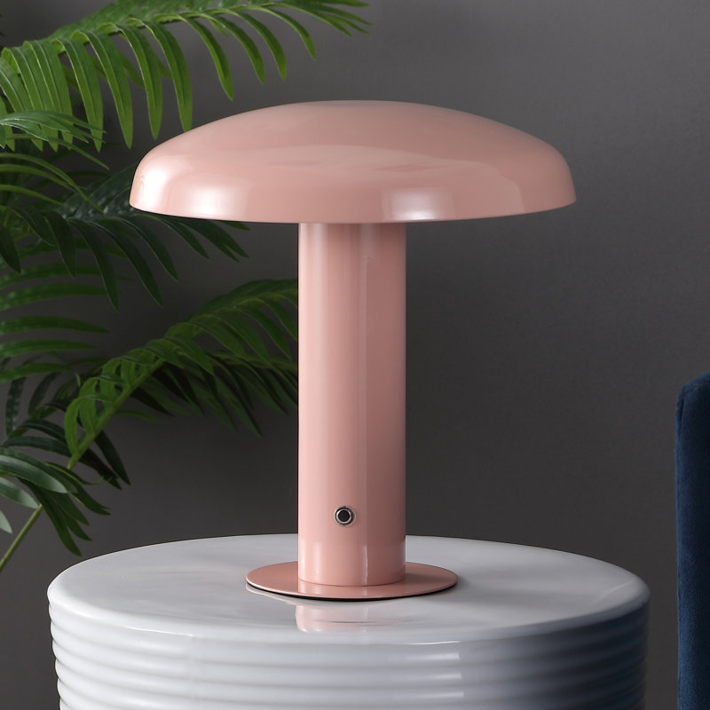 Writzer 11" Contemporary Bohemian Rechargeable/Cordless Dimmable Integrated LED Mushroom Table Lamp, Pink