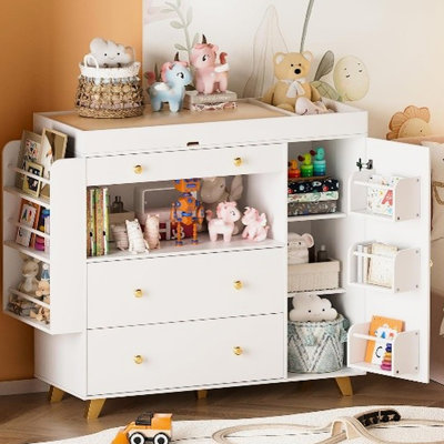 White Changing Table With 3 Drawers, - Built For Long Lasting, 54" Vanity 12 Drawer Cabinet, Adjustable Brightness And Open Shelves Bedroom Decor Modern Dresser Drawers Top, Easy Assembled Based,