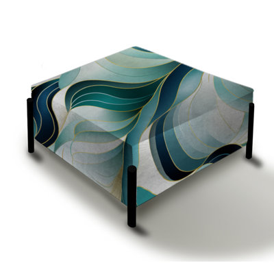 Coastal Emerald And White Geometric Charm - Geometric Large Square Ottoman