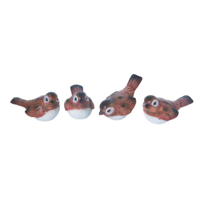 Small Resin Sweet Brown Bird Set of 4 Spring Home Decorations