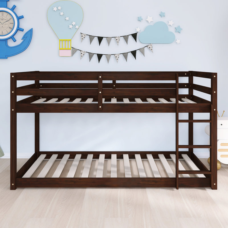 Wood Frame Twin Over Twin Size Bunk Bed With Ladder,Strengthened Slats, Espresso