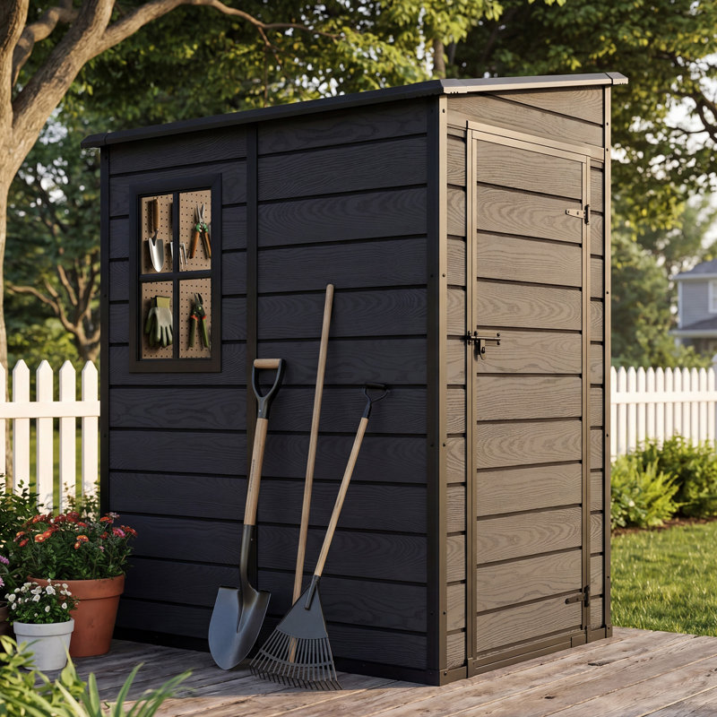 5 ft. W x 4 ft. D Resin Lean-to Storage Shed, 75.8" H x 59.98" W x 48" D, Black