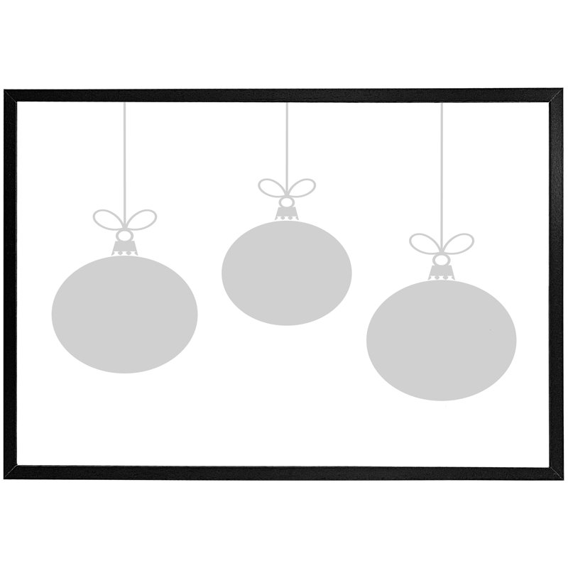 Casselman Three Hanging Christmas Baubles - Single Picture Frame Print, 76cm H x 114cm W x 4cm D, Black