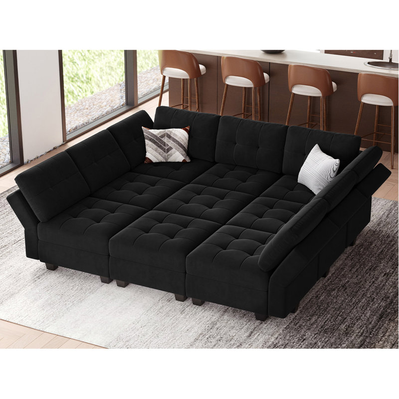 Canapé-lit modulaire 9 pièces Buckleton, Velours noir