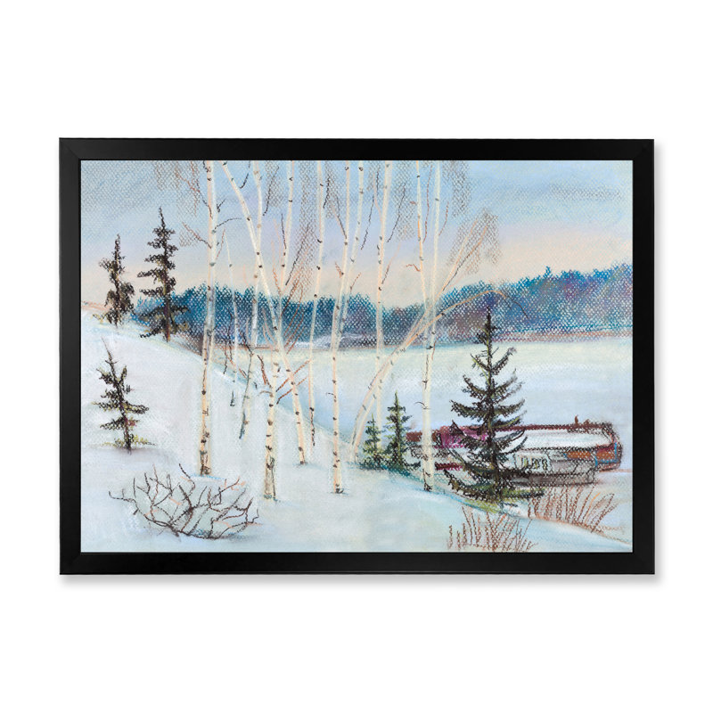 " River Winter Landscape ", Black Picture Framed, 8" H x 12" W x 1" D