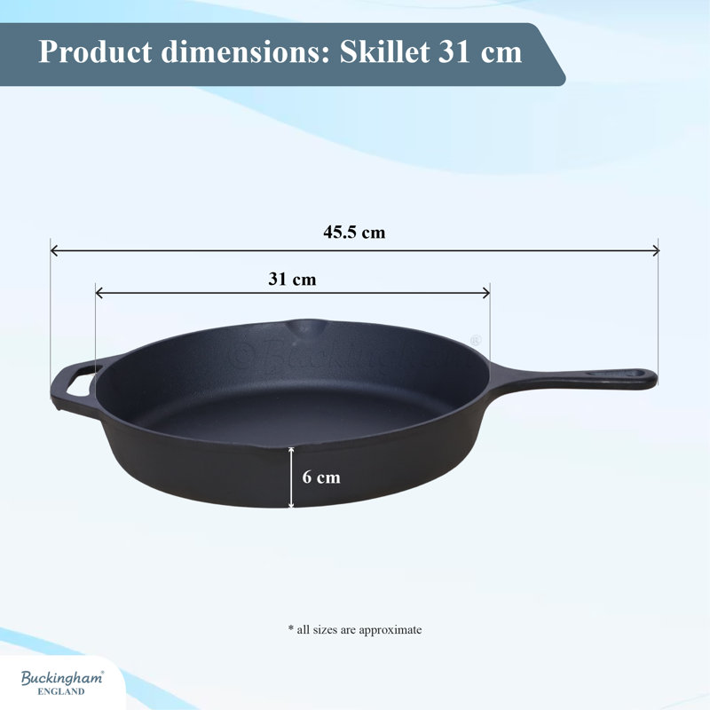 Buckingham Pre-seasoned Cast Iron Frying Skillet Pan , 6.5cm H x 45.5cm W x 31.5cm D 