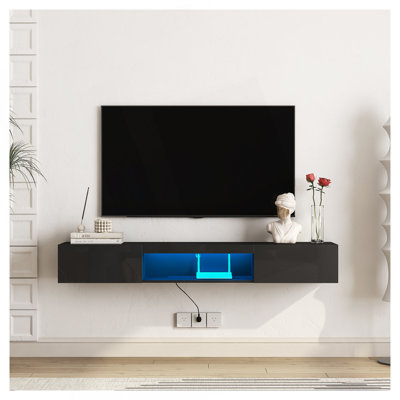 Floating TV Stand Wall Mounted with 16 Color LEDs,63" Modern TV Stand,Floating TV Cabinet Entertainment Center for 55 60 65 Inch TV,