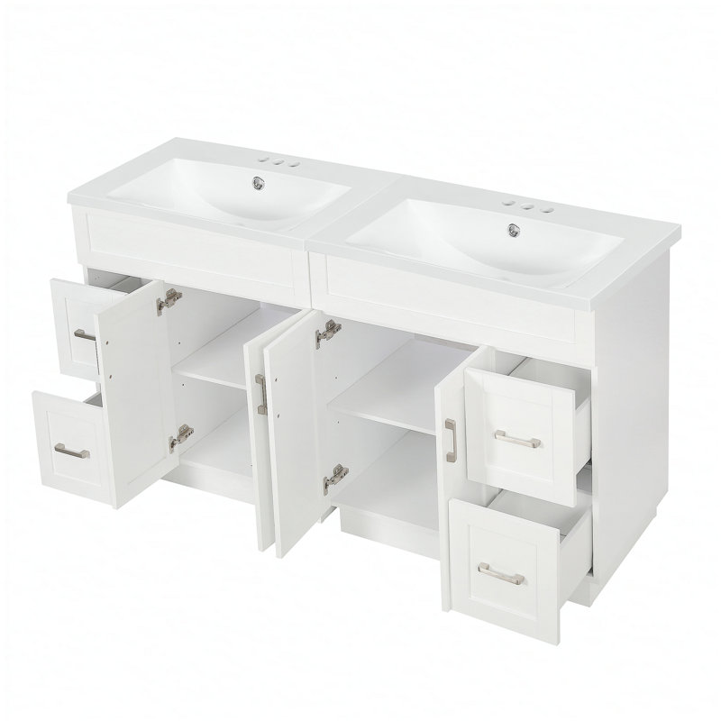 Meuble-lavabo de 60 po avec rangement spacieux, lavabos doubles et mécanismes de fermeture en douceur pour les salles de bain modernes