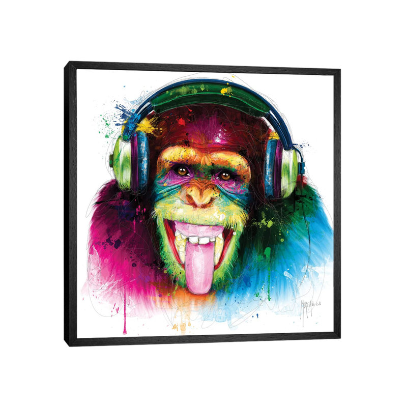 Dj Monkey by Patrice Murciano - Floater Frame Gallery-Wrapped Canvas Giclée on Canvas, Black, 45.72 cm H x 45.72 cm W