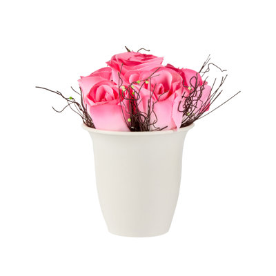 Restaurantware-4 x 6 Inch Faux Roses, 12 Potted Artificial Pink Roses - 6 Blooms, Use As Centerpieces, Home Decor, Or Office Decor, Pink Plastic Fake Roses, For Weddings Or Parties, In Plastic Pots