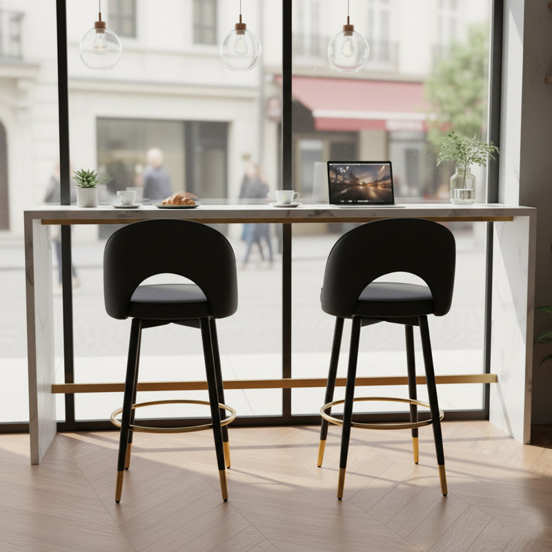 Adjustable Swivel Bar Stools Set of 2, Modern Upholstered Bar Chairs with Metal Legs, Kitchen Island & Home Bar Seating
