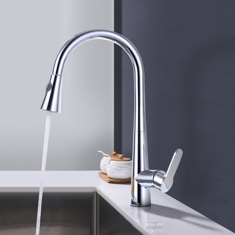 Topcraft Stainless Steel Single Handle Pull-Down Sprayer Kitchen Sink Faucet with 360° Swivel Spout, Chrome