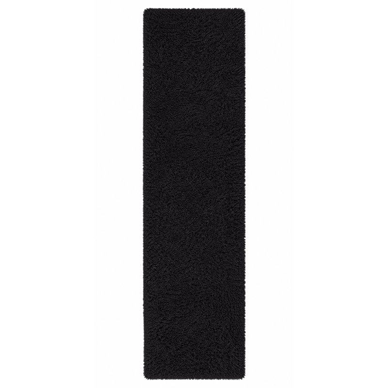 Luxury Plush Shaggy Area Rug & Runner, Soft Deep-Pile Non-Slip Living Room Carpet, Runner 60 x 110 cm, Black
