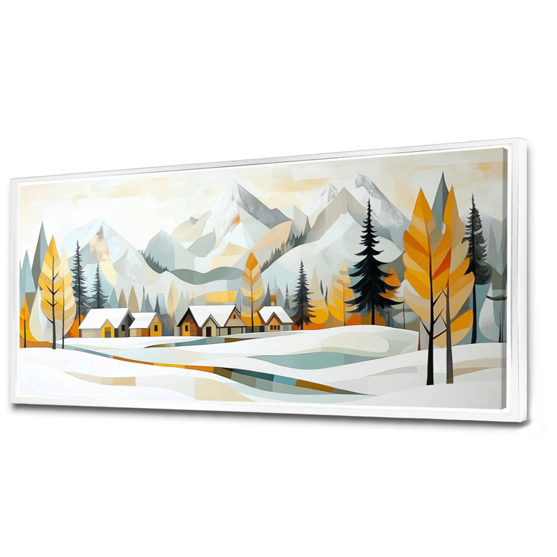 Reproduction d'art encadrée montagne blanche blanc jaune des Alpes Suisses en hiver I, H 24 po x l 32 po