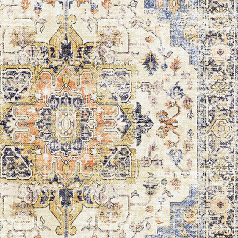 Tapis lavable 8 pi x 10 pi ivoire et médaillon orange